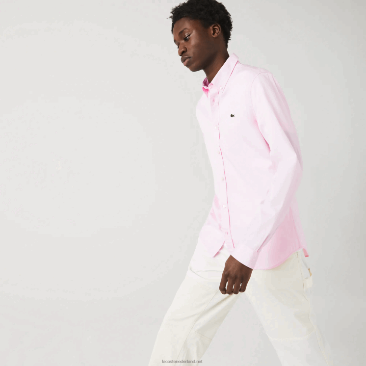 Lacoste slim fit overhemd van premium katoen 0828H1649 licht roze adi Heren