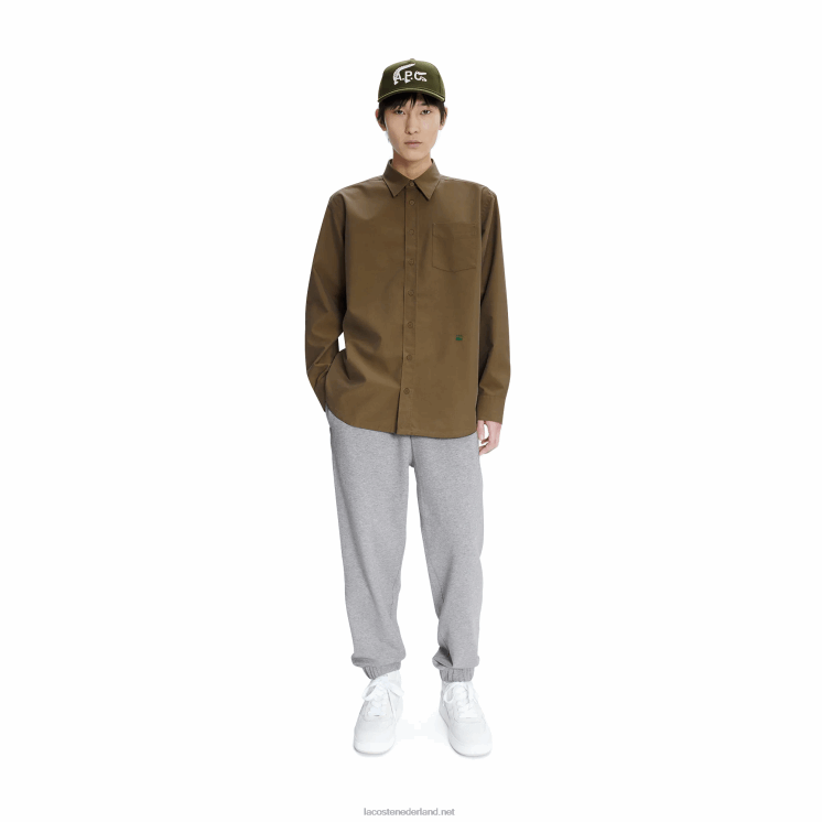lacoste x a.p.c. katoenen gabardine overhemd 0828H1630 kaki groen gew Heren