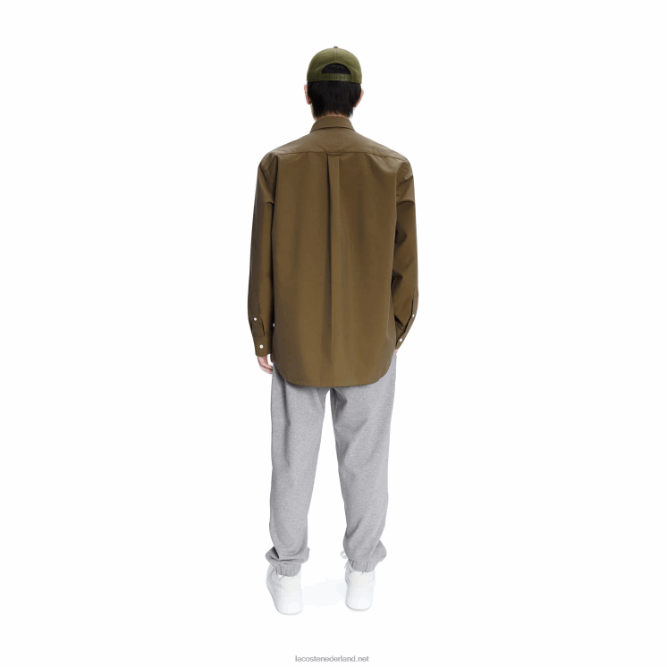 lacoste x a.p.c. katoenen gabardine overhemd 0828H1630 kaki groen gew Heren