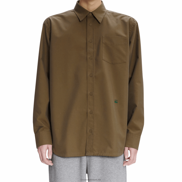 lacoste x a.p.c. katoenen gabardine overhemd 0828H1630 kaki groen gew Heren