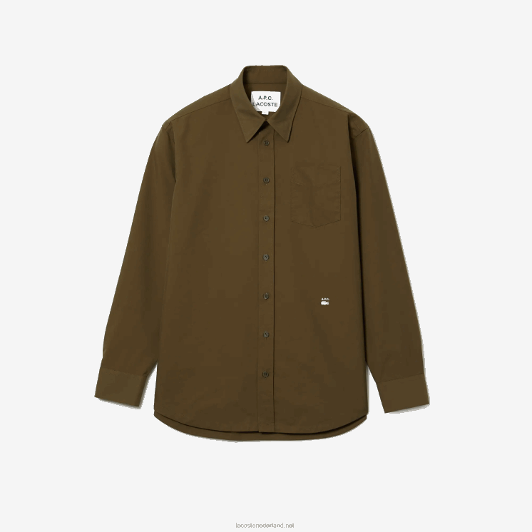 lacoste x a.p.c. katoenen gabardine overhemd 0828H1630 kaki groen gew Heren