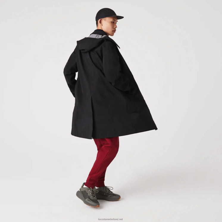 Lacoste afneembare capuchon knielange waterafstotende parka 0828H1273 zwart 031 Heren