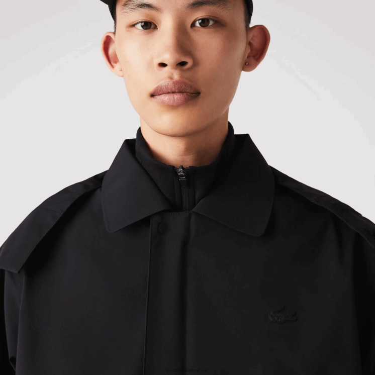 Lacoste afneembare capuchon knielange waterafstotende parka 0828H1273 zwart 031 Heren