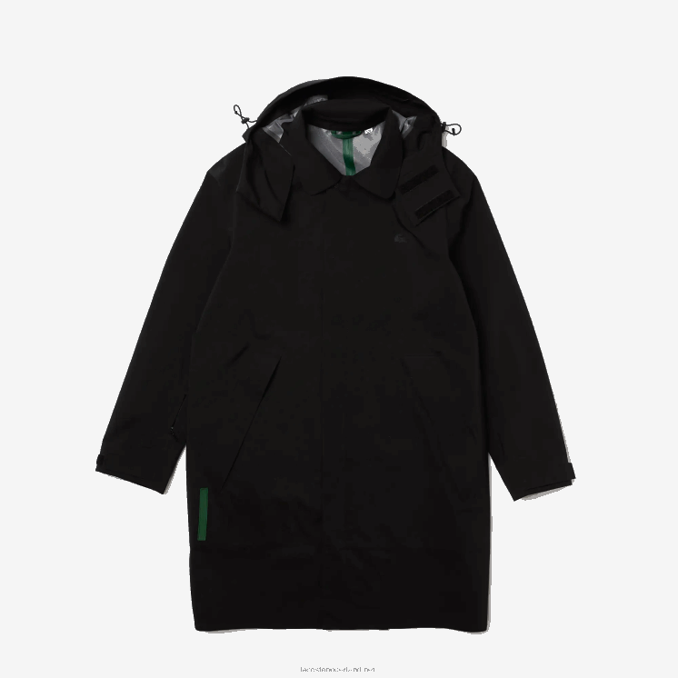Lacoste afneembare capuchon knielange waterafstotende parka 0828H1273 zwart 031 Heren