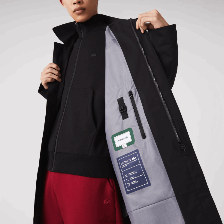 Lacoste afneembare capuchon knielange waterafstotende parka 0828H1273 zwart 031 Heren