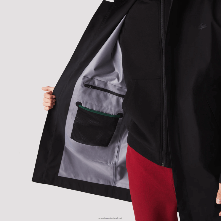 Lacoste afneembare capuchon knielange waterafstotende parka 0828H1273 zwart 031 Heren