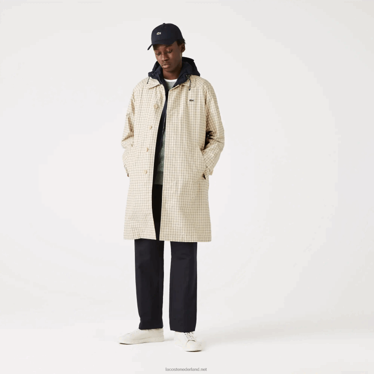 Lacoste erfgoed 3-in-1 geruite trenchcoat 0828H1290 beige wit a8m Heren