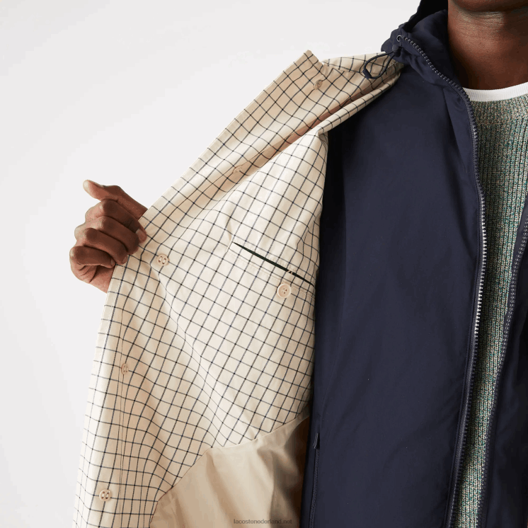 Lacoste erfgoed 3-in-1 geruite trenchcoat 0828H1290 beige wit a8m Heren