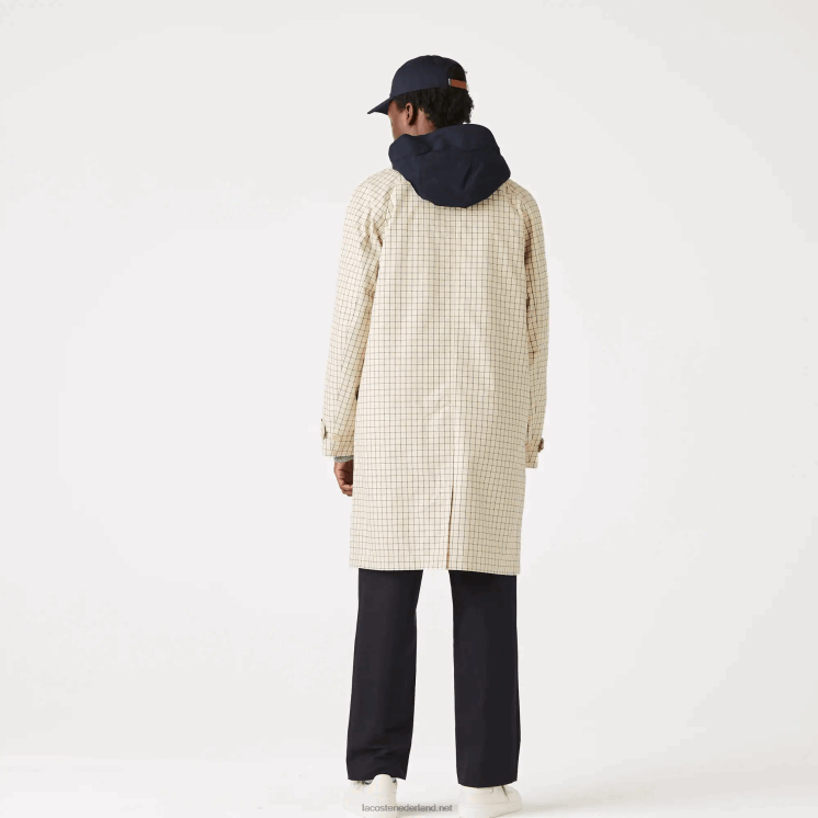 Lacoste erfgoed 3-in-1 geruite trenchcoat 0828H1290 beige wit a8m Heren
