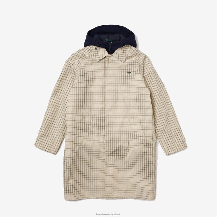 Lacoste erfgoed 3-in-1 geruite trenchcoat 0828H1290 beige wit a8m Heren
