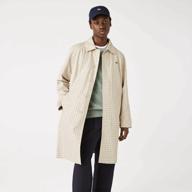 Lacoste erfgoed 3-in-1 geruite trenchcoat 0828H1290 beige wit a8m Heren