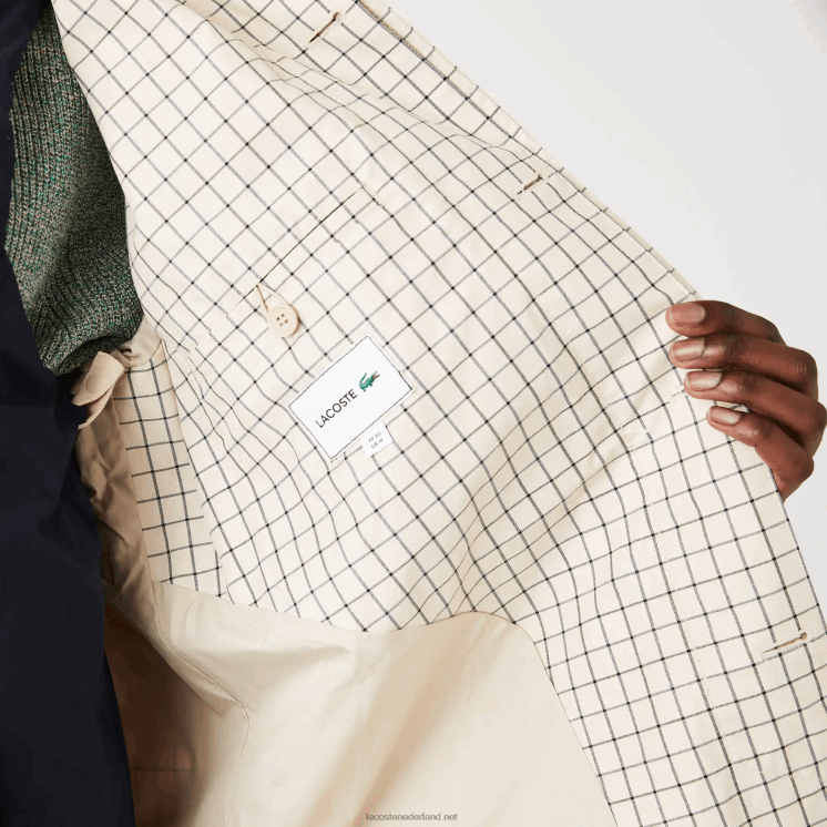 Lacoste erfgoed 3-in-1 geruite trenchcoat 0828H1290 beige wit a8m Heren