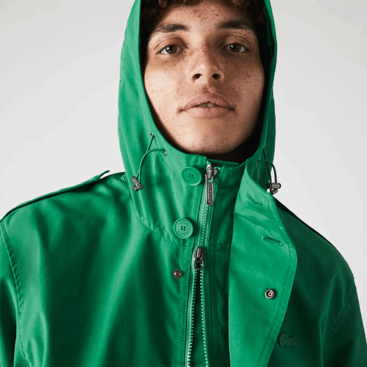 Lacoste korte parka met capuchon van een waterafstotende katoenmix 0828H1313 groene lm Heren