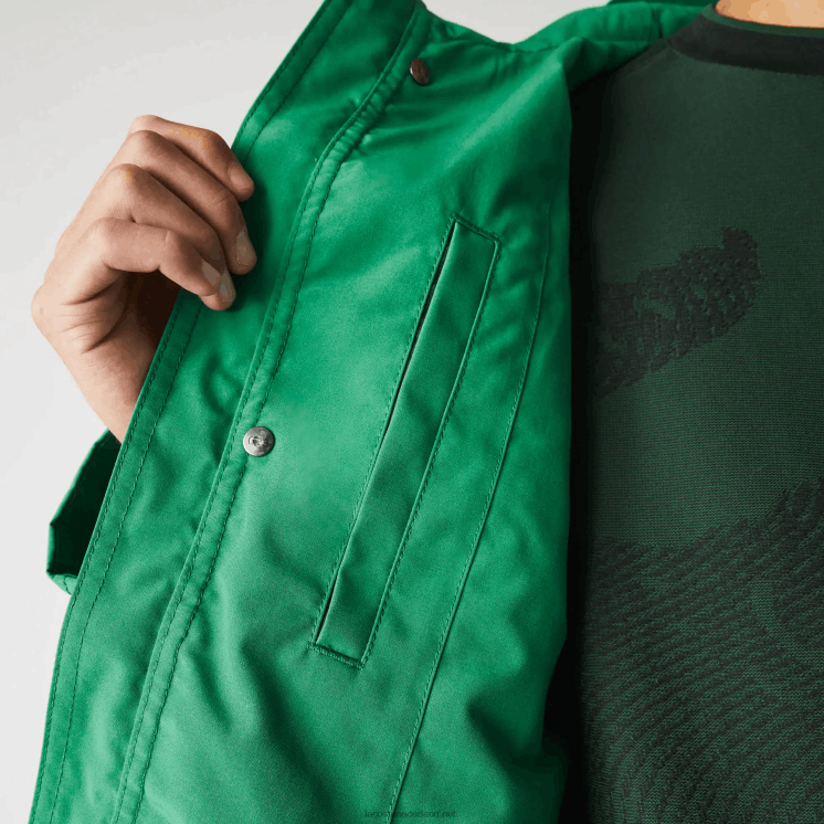 Lacoste korte parka met capuchon van een waterafstotende katoenmix 0828H1313 groene lm Heren