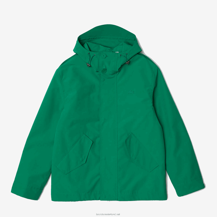 Lacoste korte parka met capuchon van een waterafstotende katoenmix 0828H1313 groene lm Heren
