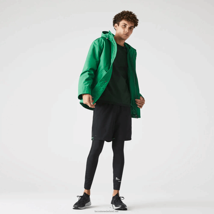 Lacoste korte parka met capuchon van een waterafstotende katoenmix 0828H1313 groene lm Heren