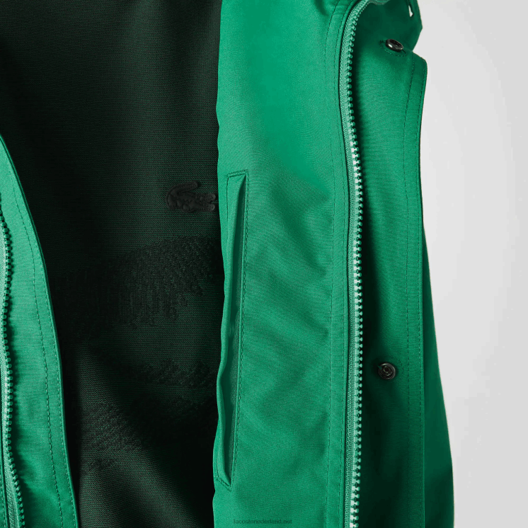 Lacoste korte parka met capuchon van een waterafstotende katoenmix 0828H1313 groene lm Heren