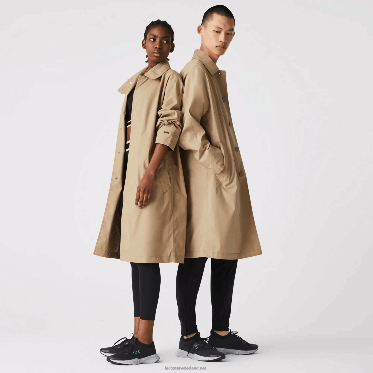 Lacoste lange, lichte, waterafstotende parka met knopen 0828H1286 beige c5u Heren
