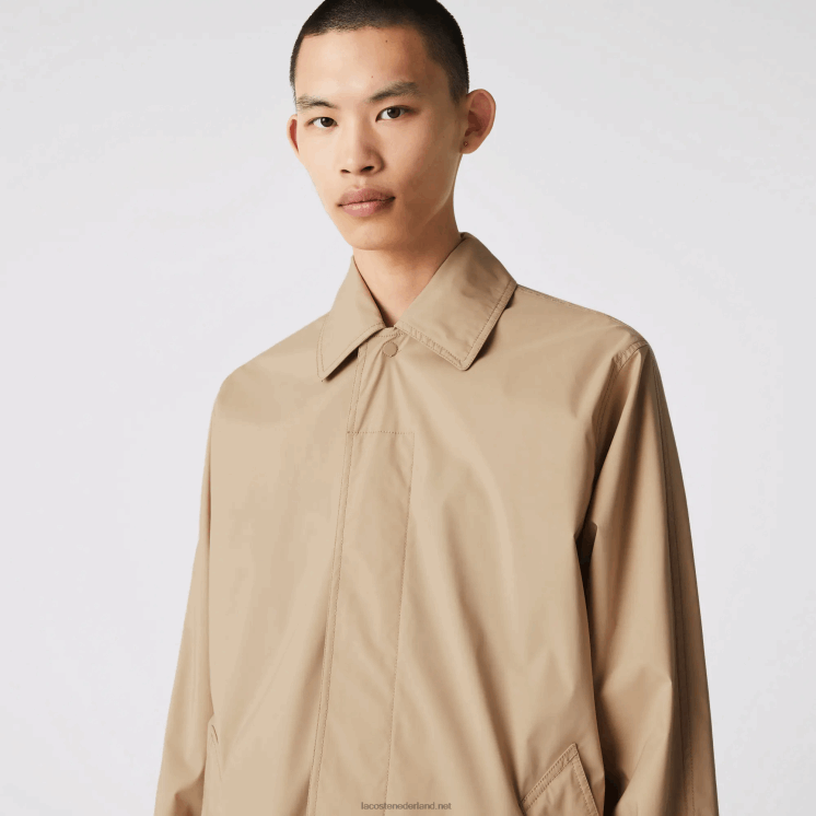 Lacoste lange, lichte, waterafstotende parka met knopen 0828H1286 beige c5u Heren