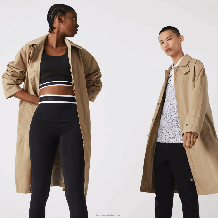 Lacoste lange, lichte, waterafstotende parka met knopen 0828H1286 beige c5u Heren