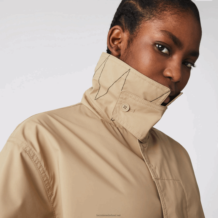 Lacoste lange, lichte, waterafstotende parka met knopen 0828H1286 beige c5u Heren