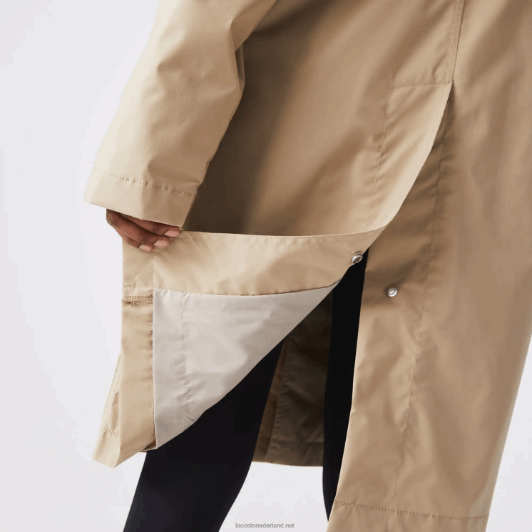 Lacoste lange, lichte, waterafstotende parka met knopen 0828H1286 beige c5u Heren