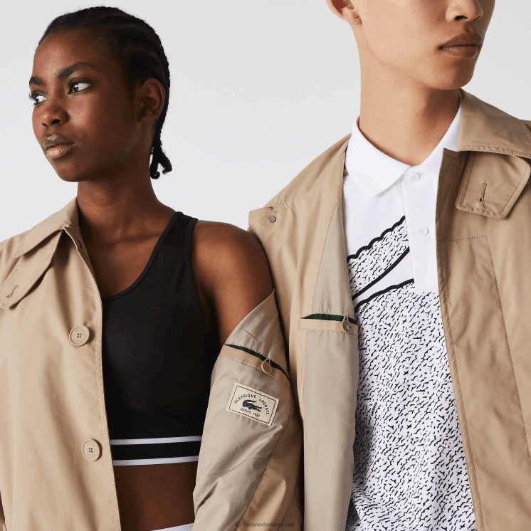 Lacoste lange, lichte, waterafstotende parka met knopen 0828H1286 beige c5u Heren