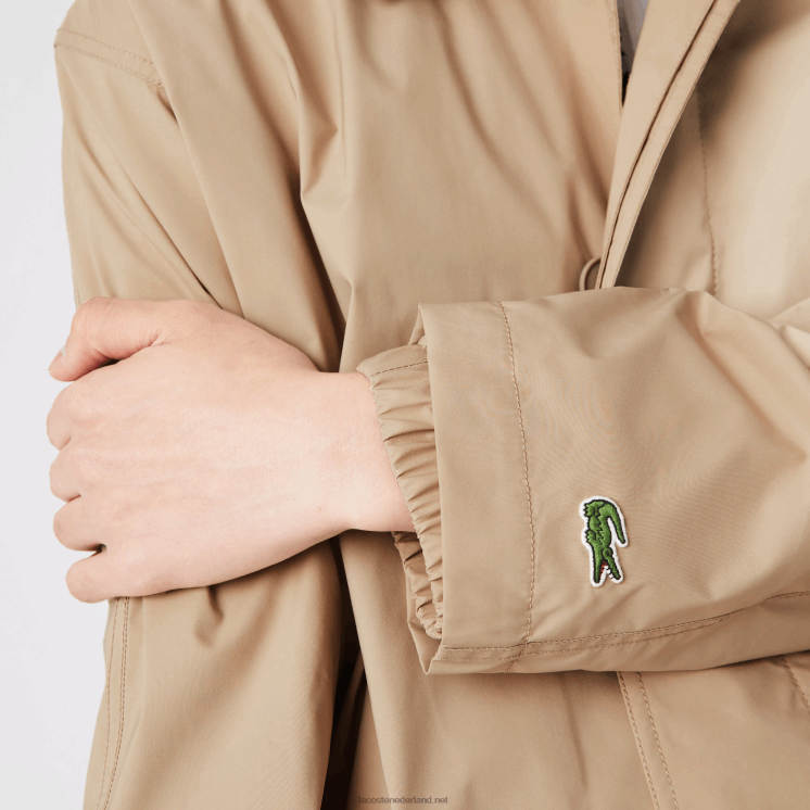 Lacoste lange, lichte, waterafstotende parka met knopen 0828H1286 beige c5u Heren