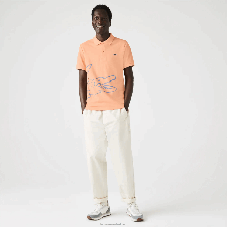Lacoste Regular fit katoenen piqué polo met krokodillenprint 0828H647 lichtoranje heb Heren
