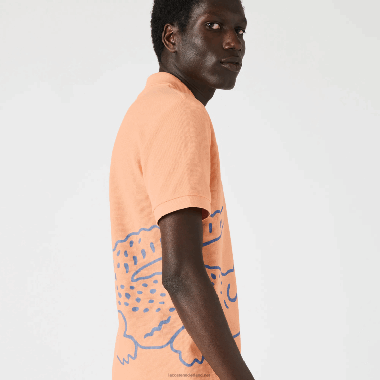 Lacoste Regular fit katoenen piqué polo met krokodillenprint 0828H647 lichtoranje heb Heren