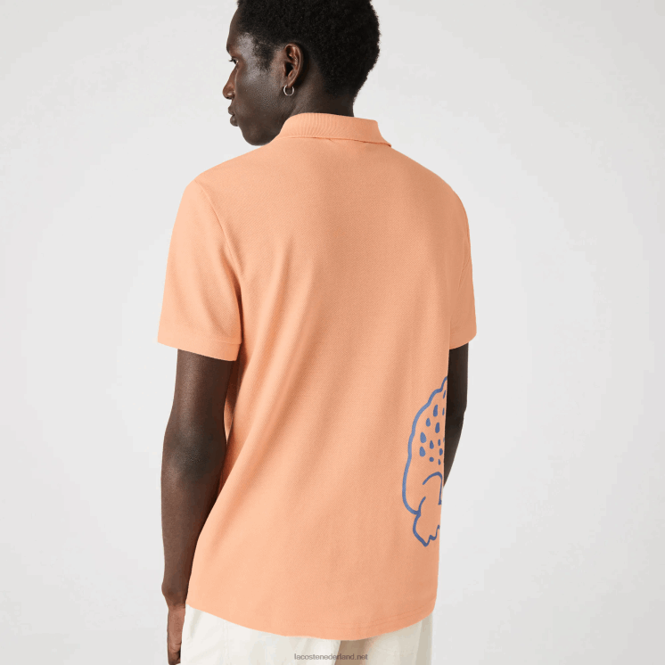Lacoste Regular fit katoenen piqué polo met krokodillenprint 0828H647 lichtoranje heb Heren