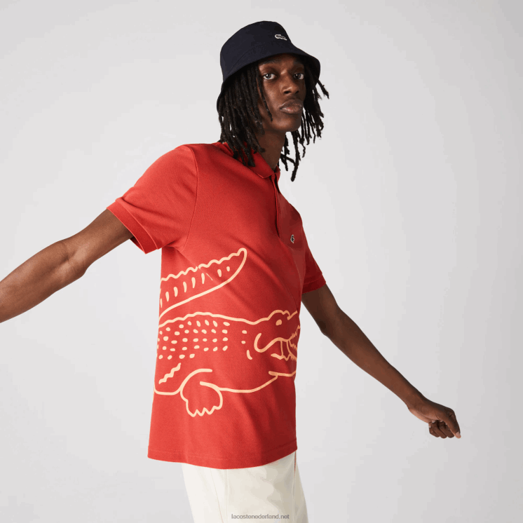 Lacoste Regular fit katoenen piqué polo met krokodillenprint 0828H648 rood 67g Heren