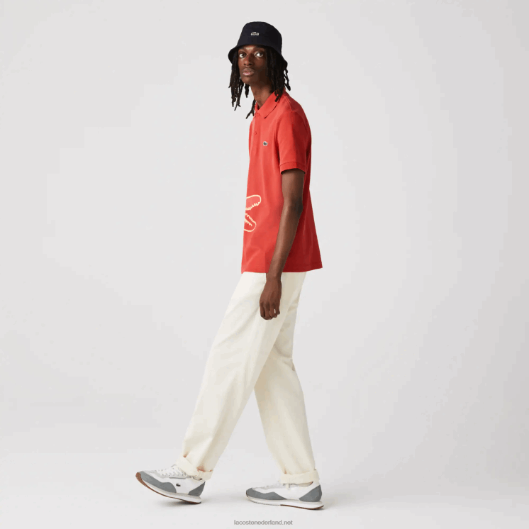 Lacoste Regular fit katoenen piqué polo met krokodillenprint 0828H648 rood 67g Heren