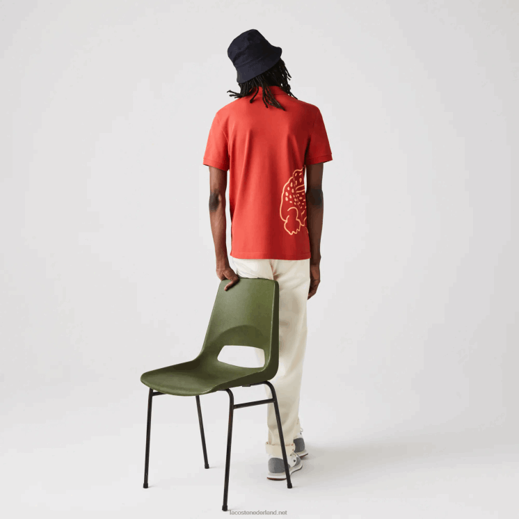 Lacoste Regular fit katoenen piqué polo met krokodillenprint 0828H648 rood 67g Heren