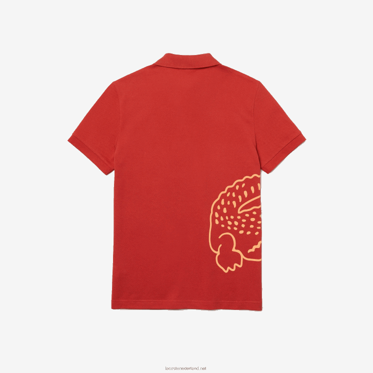 Lacoste Regular fit katoenen piqué polo met krokodillenprint 0828H648 rood 67g Heren
