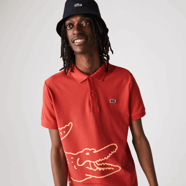 Lacoste Regular fit katoenen piqué polo met krokodillenprint 0828H648 rood 67g Heren