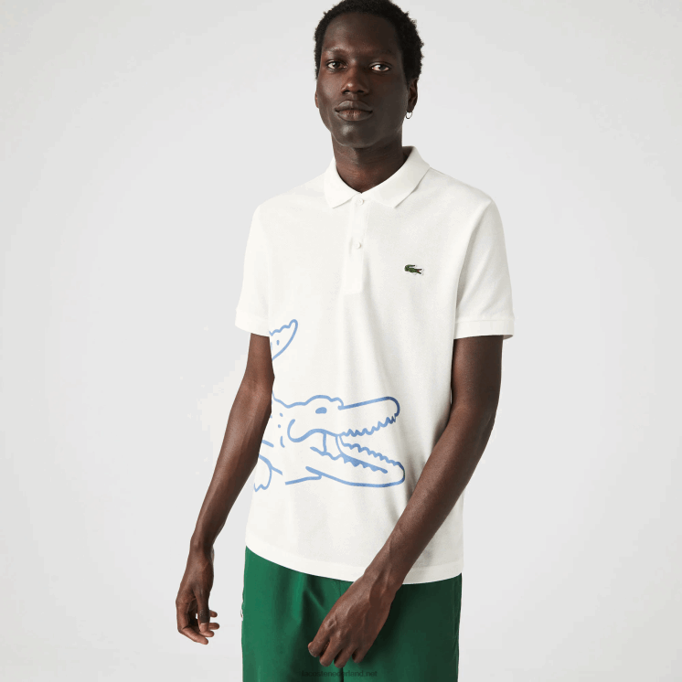 Lacoste Regular fit katoenen piqué polo met krokodillenprint 0828H649 wit 70v Heren
