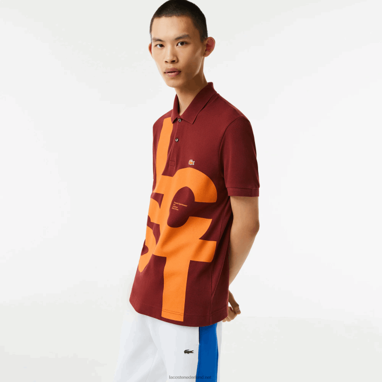 Lacoste Regular fit petit piqué polo met contrasterende letters 0828H711 bordeaux zs1 Heren