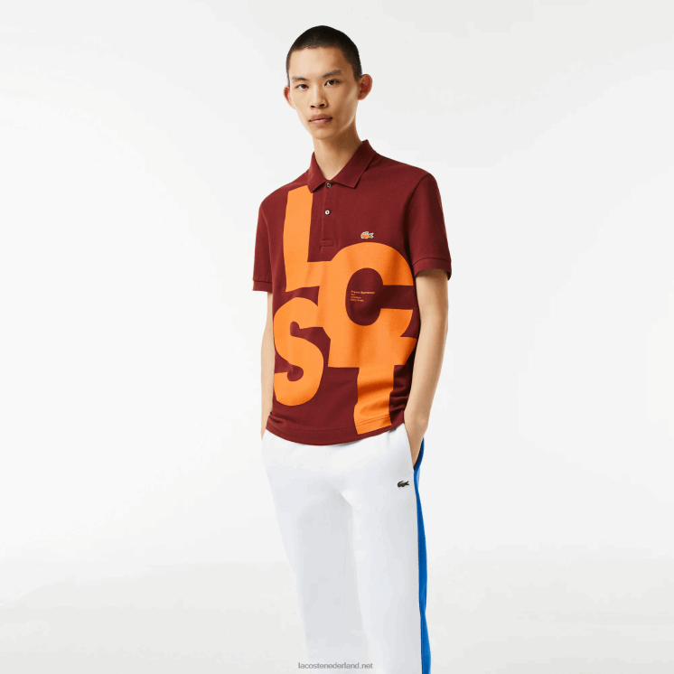 Lacoste Regular fit petit piqué polo met contrasterende letters 0828H711 bordeaux zs1 Heren