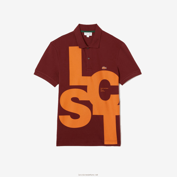 Lacoste Regular fit petit piqué polo met contrasterende letters 0828H711 bordeaux zs1 Heren