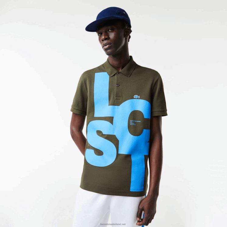 Lacoste Regular fit petit piqué polo met contrasterende letters 0828H712 kaki groen s7t Heren