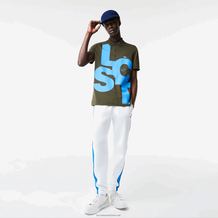 Lacoste Regular fit petit piqué polo met contrasterende letters 0828H712 kaki groen s7t Heren