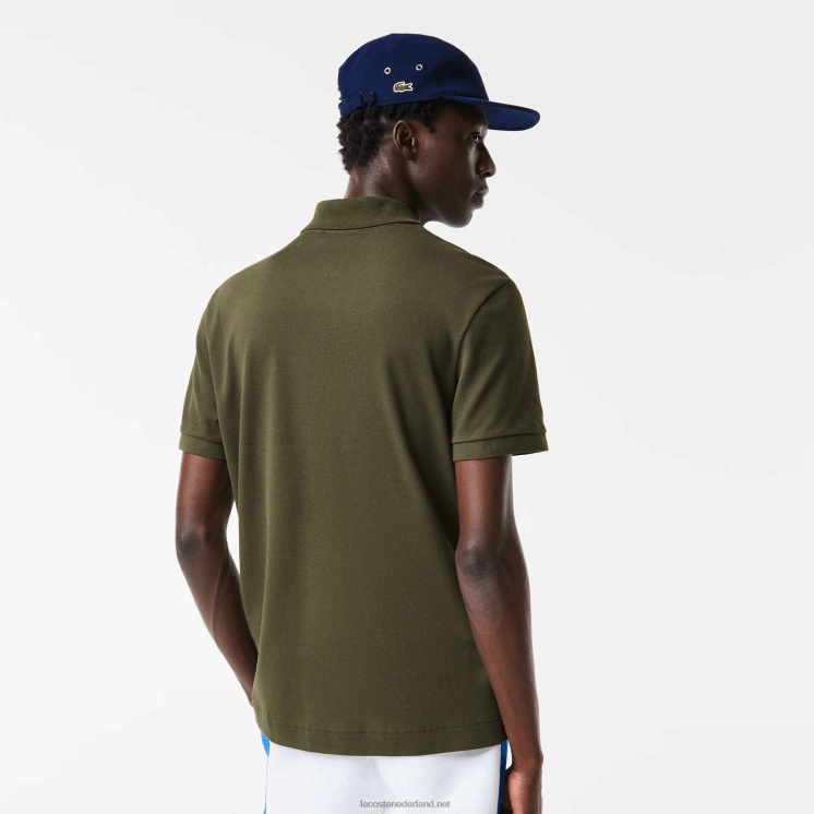 Lacoste Regular fit petit piqué polo met contrasterende letters 0828H712 kaki groen s7t Heren