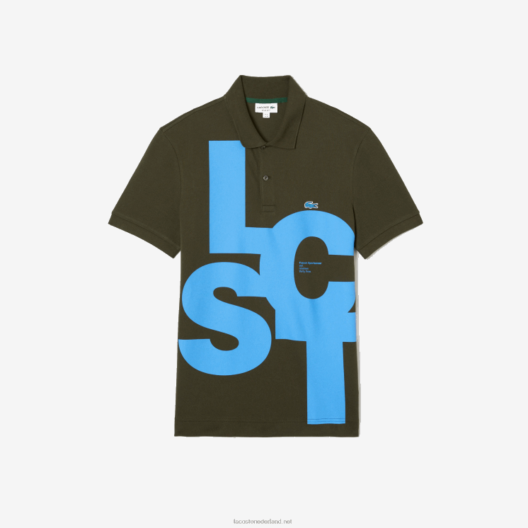 Lacoste Regular fit petit piqué polo met contrasterende letters 0828H712 kaki groen s7t Heren