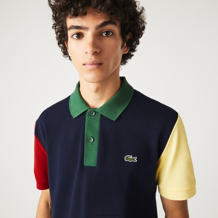 Lacoste Regular fit petit piqué polo van katoen met kleurvlakken 0828H558 marineblauw rood geel groen 821 Heren