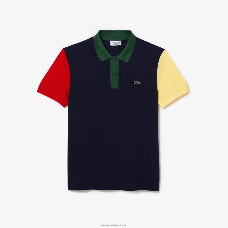 Lacoste Regular fit petit piqué polo van katoen met kleurvlakken 0828H558 marineblauw rood geel groen 821 Heren