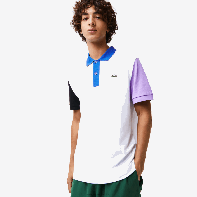 Lacoste Regular fit petit piqué polo van katoen met kleurvlakken 0828H559 wit zwart paars blauw luc Heren