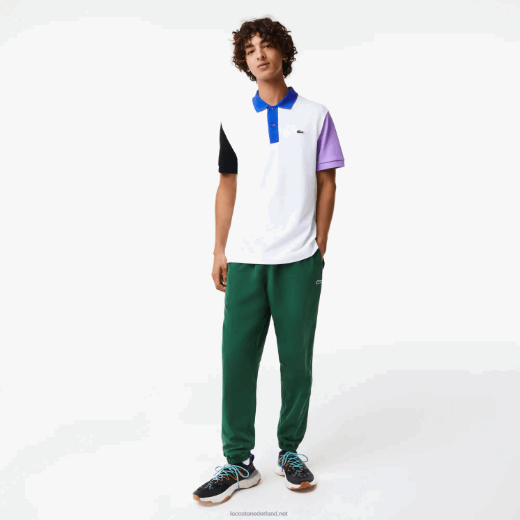Lacoste Regular fit petit piqué polo van katoen met kleurvlakken 0828H559 wit zwart paars blauw luc Heren