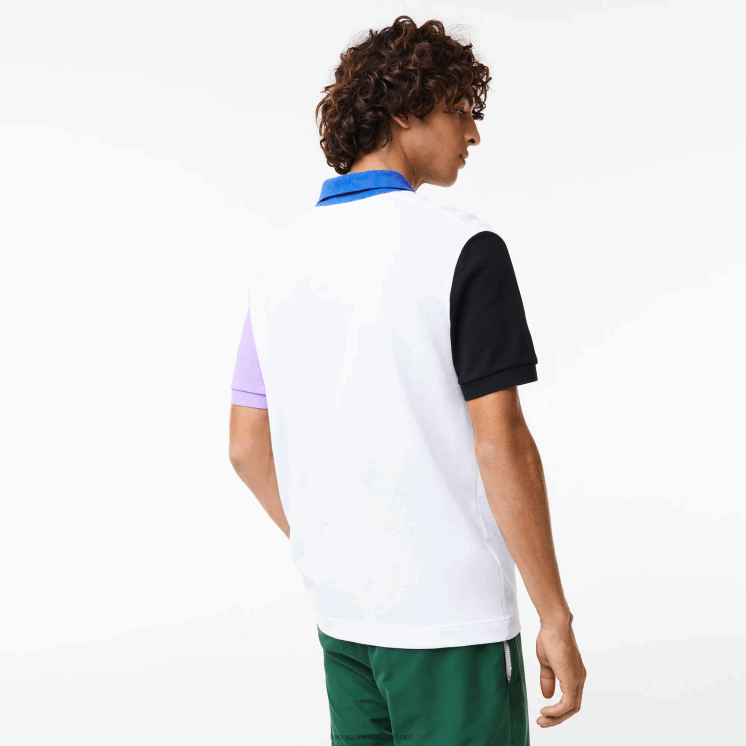 Lacoste Regular fit petit piqué polo van katoen met kleurvlakken 0828H559 wit zwart paars blauw luc Heren