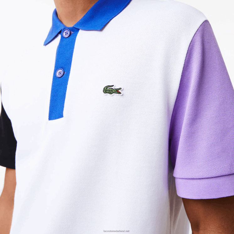 Lacoste Regular fit petit piqué polo van katoen met kleurvlakken 0828H559 wit zwart paars blauw luc Heren